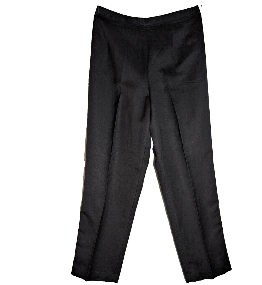 Coldwater Creek Slacks Pants Women Sz 16 Black Linen Blend Classic Flat Front